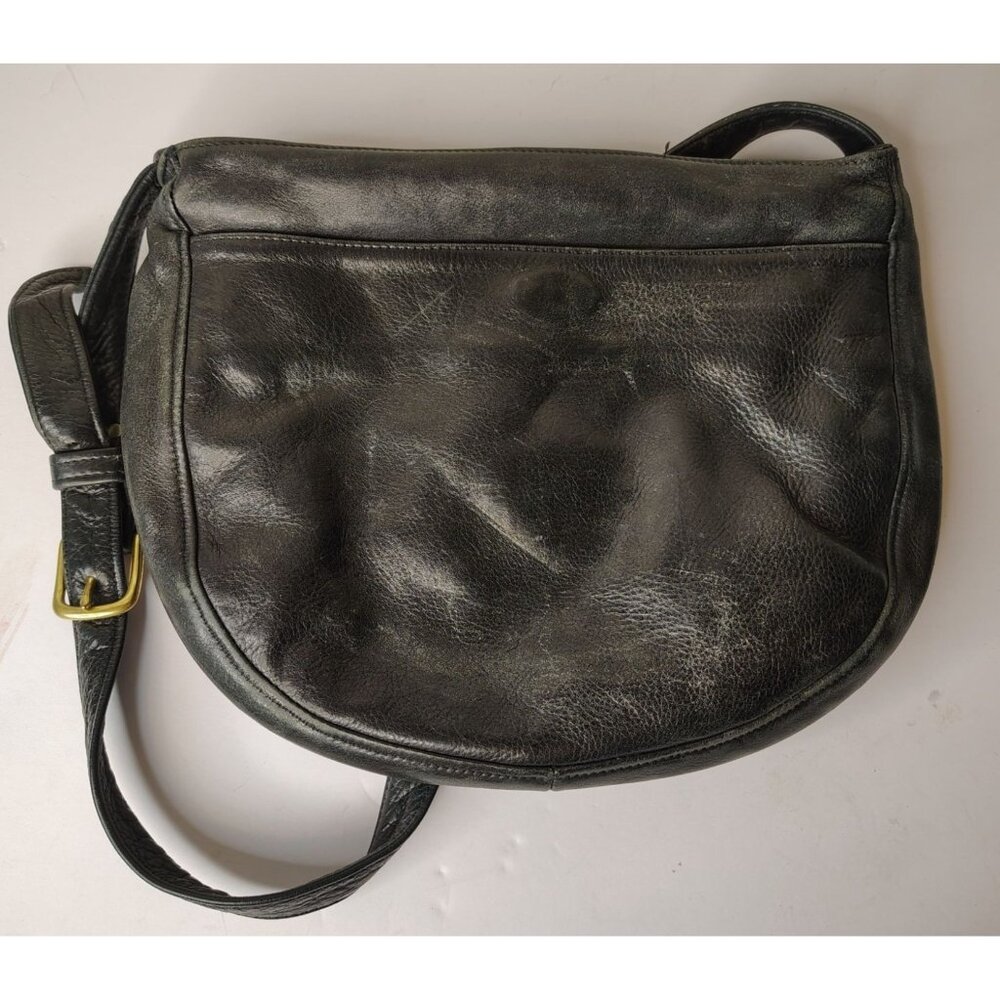 Vintage Libaire Black Stressed Leather Handbag Purse Adjustable Strap Saddle Bag